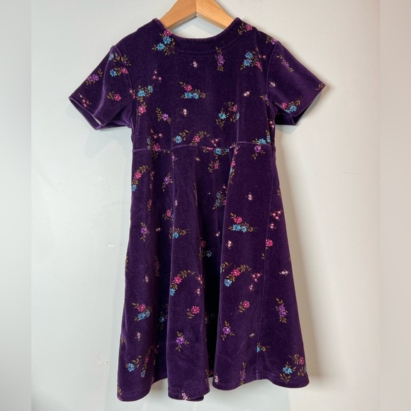 Talbots Kids Purple Floral Velour Dress Short Sleeve Girls - Picture 1 of 4